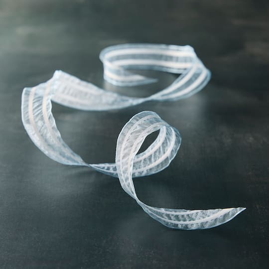 1" x 3yd. Light Blue Stripe Organza Ribbon by Celebrate It™